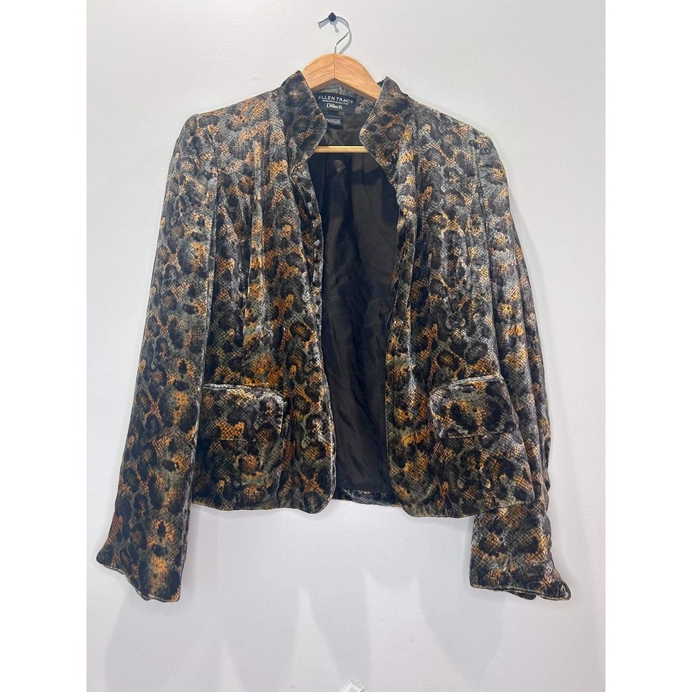 Ellen Tracy Velvet Blazer Women 10 Brown Animal Print Silk Blend Dillard's